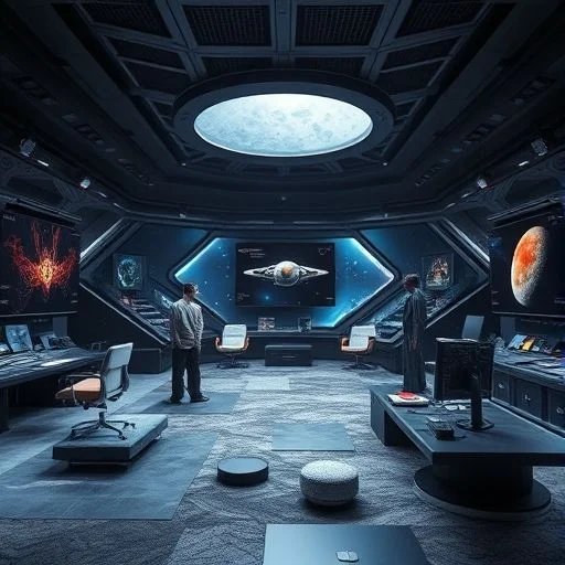 A minimalist, monolithic alien structure partially embedded in a rocky Martian-like landscape under dual suns.